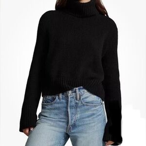 Polo Ralph Lauren Turtleneck Sweater Wool-Cashmere Rib Neck Collar Hem Black M